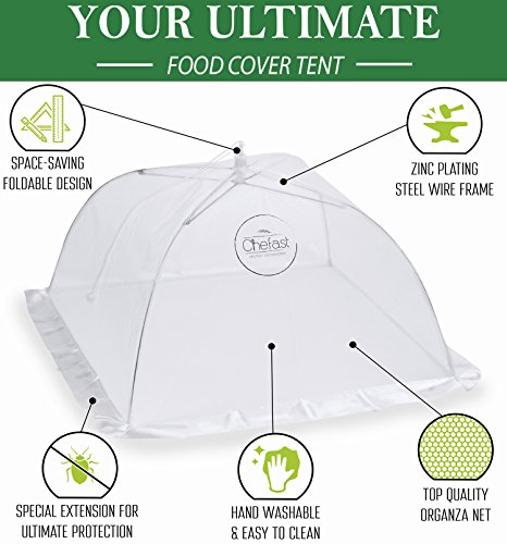 Chefast Food Cover Tents (5 Pack) - Combo Set of Pop Up Mesh Covers in 5 Sizes and a Reusable Carry Bag - Umbrella Screens to Protect Your Food and Fruit from Flies and Bugs at Picnics, BBQ and More - Thumbnail 3