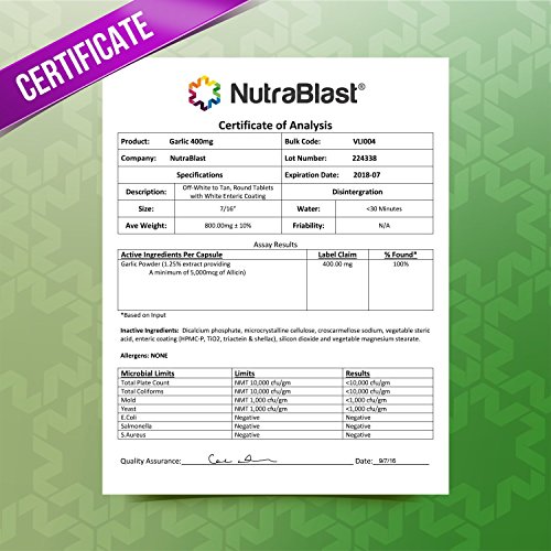 image for NutraBlast Garlic Bulb Powder 400Mg Extract Enteric Coated - Supports 