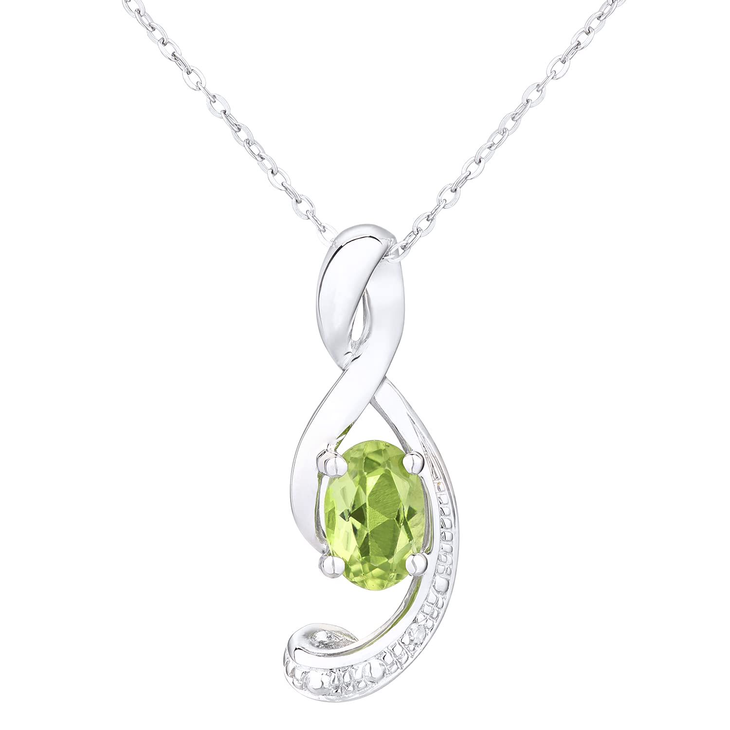 Elegano 9ct White Gold Women’s Necklace - Peridot Music Note Pendant with Chain