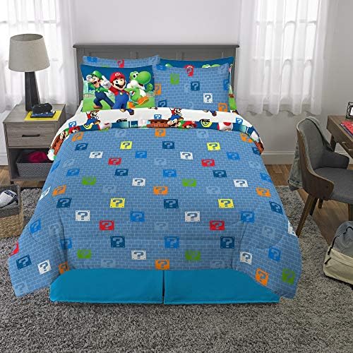 Twin-size Super Mario bedding set with comforter and sheet.