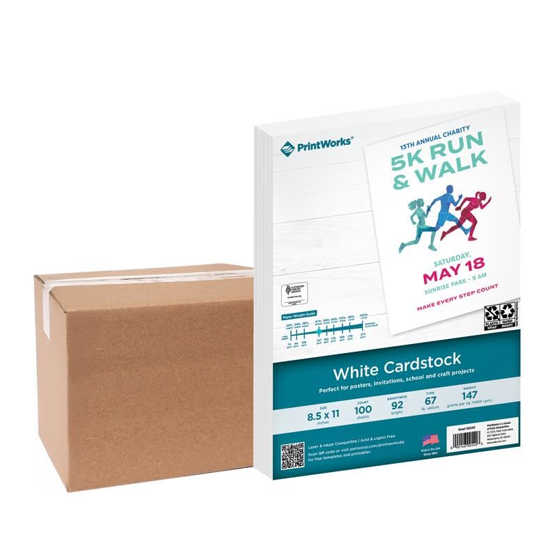 Printworks White Cardstock, 67 lb, 96 Bright, FSC Certified, (5 pack bundle) 500 Sheets, 8.5 x 11 Inch (00540C)