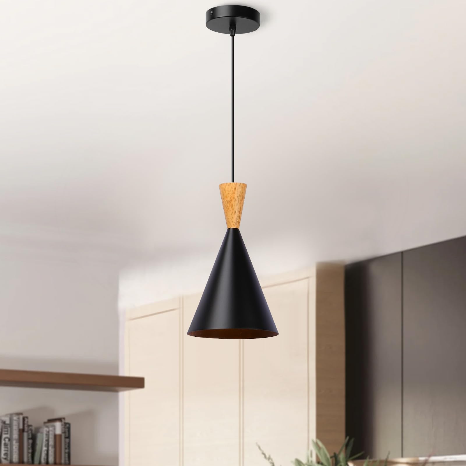 BRILUCE Modern Black Small Pendant Lights with Hardwired Cord Hanging Lamps for Ceiling Wall Mounted Industrial Chandelier Lighting Metal Aluminum Nordic Design Included E27 Socket