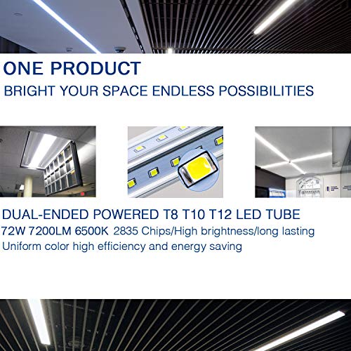 8Ft LED Light Tube, 72W 7200Lm 6500K,R17D/HO Base 270 Degree V Shape LED Chip Bulbs, Dual-End Powered, Ballast Bypass, Fluorescent Replacement, Clear Cover - 4 Pack