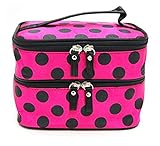 Cosmetic Bag Double Layer Dot Pattern Travel Toiletry Bag Organizer With Mirror