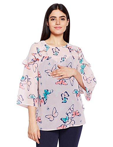 Women's Polyester 3/4th Sleeves Maternity Printed Top (Light Pink)