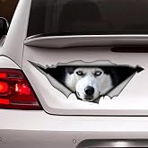 Fabisup 3D Husky Car Decoration Sticker for Window Bumper - Crack Vinyl Dog Waterproof Realistic Car Stickers
