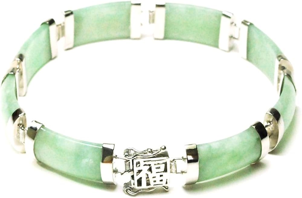 Amazon.com: Sterling Silver Green Chinese Jade Eight-Section Tabular