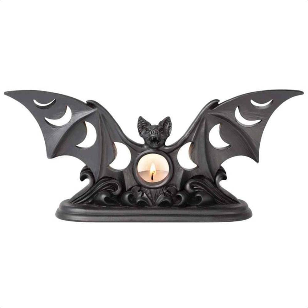 Alchemy LUNAECA Tea Light Holder Gothic Decorative Home Accessory, Bat Shaped Tealight Candle Holder for Home Office Garden, Black