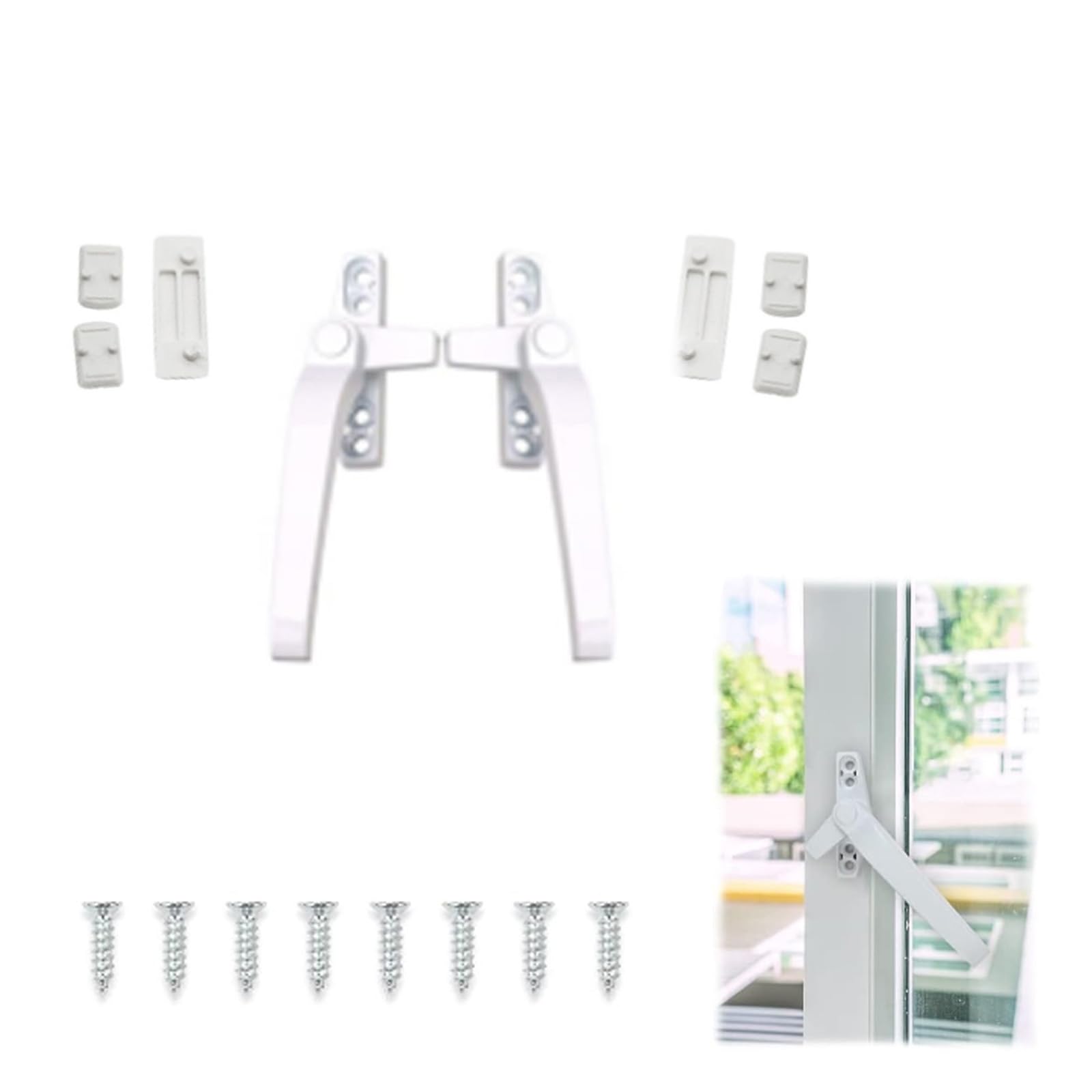 Bamyli 2Pcs Window Handles, White Universal Double UPVC Window Locking Handle Glazing Aluminium Alloy Childproof Casement Locking Handle with Fixing Screws(Right/Left)