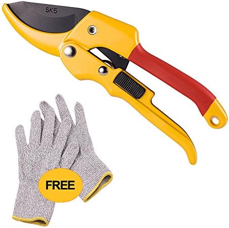 IMEEK Pruning Shears - Garden Scissors with Carbon Stainless Steel Sharp Blade - Labour Saving Hand Pruner with BONUS Free Cut-Resistant Gloves