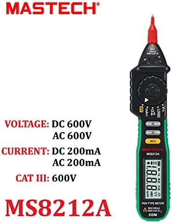 Original MASTECH MS8212A Pen-Type Digital Multimeter Multimetro DC AC Voltage Current Tester Diode Continuity Logic Non-contact Voltage detector MASTECH Professional Multimeter