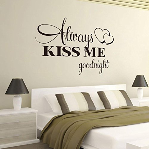 Vacally Wall Stickers Wallpaper Art Decals Letter Always Kiss Me Goodnight Mural Home Decor Room Living Room Bedroom Background