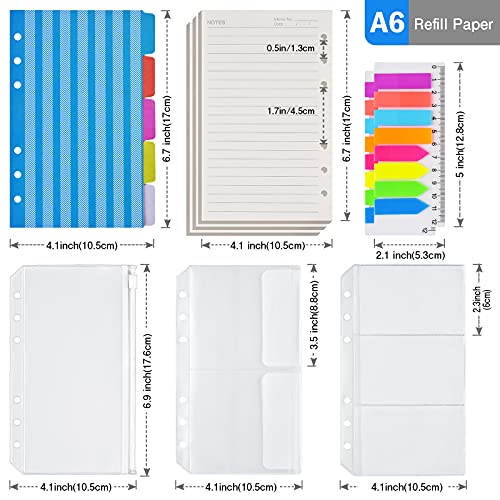 A6 Refill Paper, 3 Pack 6 Ring Planner Binder refillable, 5pcs Binder