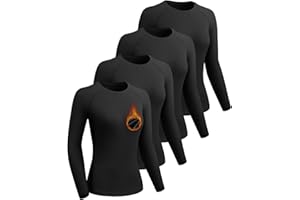 Mexholin 4 Pack Women's Thermal Long Sleeve Shirt Fleece Lined Thermal Underwear Base Layer Quick Dry Compression Shirts