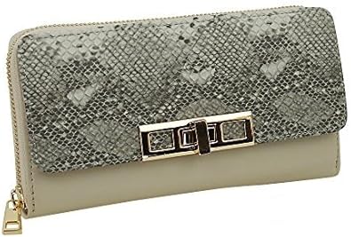 Amazon 財布 レディース パイソン柄 ヘビ柄 長財布 合成皮革 ラウンドファスナー ロングウォレット ウォレット ワレット 長財布 小銭入れカード収納 ブラック アイボリー グレー ピンク キレイ系 エフェクト グレー シューズ バッグ