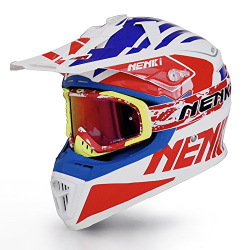 NENKI Helmets NK-316 Motocross Helmets Combo Dot Approved with NK-1023 Motocross Goggle (L, Blue Red)