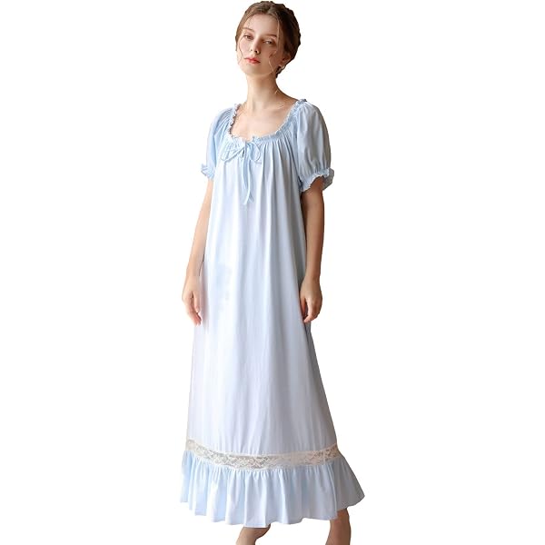 Chemise De Nuit Femme Coton Dentelle - Sans Manches Col V - Style Victorian - 95% Coton - Confortable