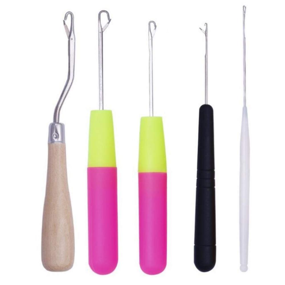 Bamboopack 5 Pieces Different Size Latch Hook Set Hook Crochet Needle Dreadlocks Crochet Hook Set Latch Hook Kit with Latch for Braid Hair Carpet Making and Other Crafts