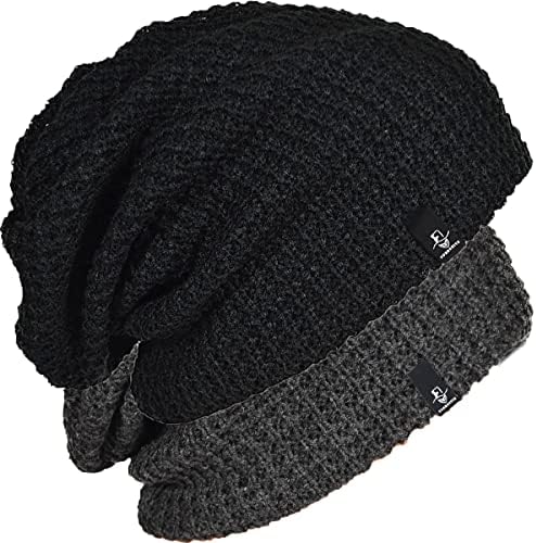FORBUSITE Mens Slouchy Long Oversized Beanie Hat Black Knit Cap