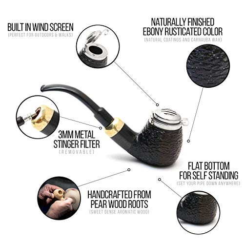 Mr. Brog Full Bent Smoking Tobacco Pipe - Model No: 21 Old Army Ebony Rusticated - Pear Wood Roots - Hand Made