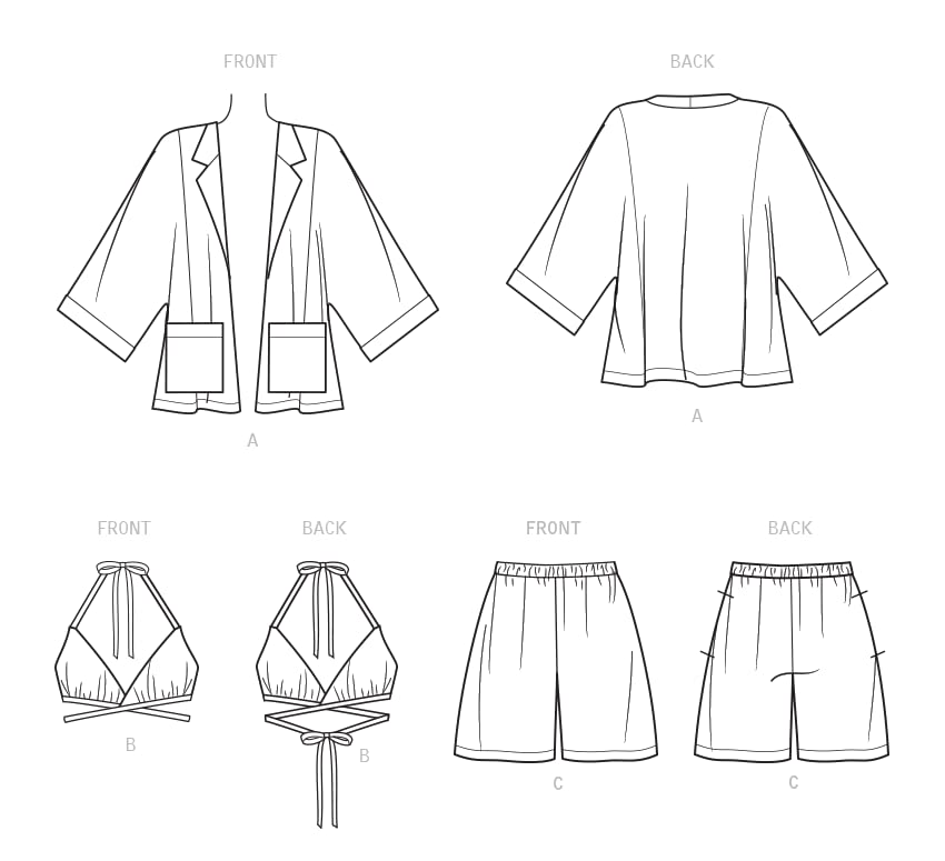 New Look Misses' Jacket, Wrap Halter Top and Shorts Sewing Pattern Packet, Design Code M8295, Sizes 8-10-12-14-16-18-20, Multicolor