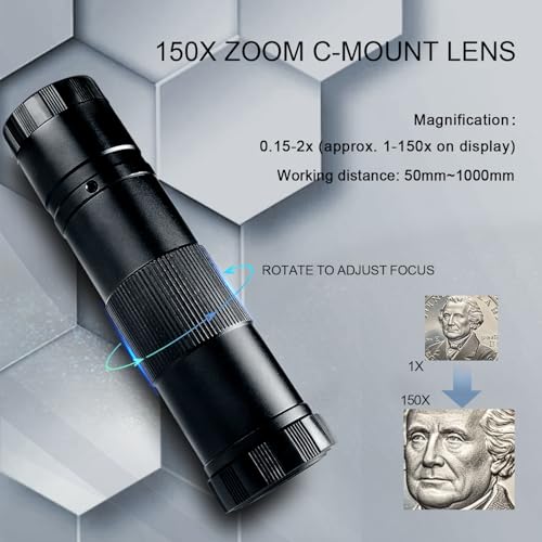 NICE-POWER Microscopio Digital, 13MP 1080P HDMI Tipo-C/USB Cámara Microscópica de Vídeo Industrial para Microscopios, Objetivo con Montura C y Zoom 150X, Soporte Plegable, Luz LED