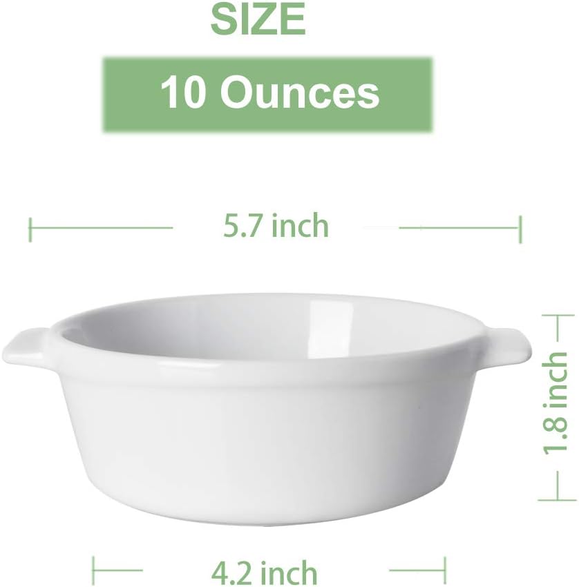 Sweejar Ceramic Souffle Dishes Set of 6 Round Double HandleRamekins