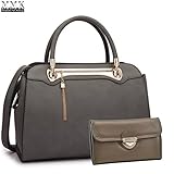 MMK Collection Medium Size Women Light Color New Popular Roomy Gold Plated Hinge Decorated Satchel(7380) Top Handle Handbag with Shoulder Strap (MA-XL-08-6802-DG)