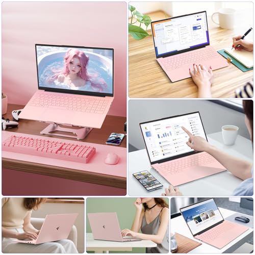 Auusda 16GB RAM 512GB SSD Laptop, Compatible with Win11, 15.6" Full HD IPS, Backlit Keyboard & Fingerprint Login, Full-Function USB C, 6000mAh, Lightweight Design for School & Work (Pink)