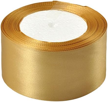 Vsolucky Satin Ribbon 50mm Width 25Yards Wedding Birthday Party Favors Art Crafts Sewing Gift Wrapping Decor (Gold)
