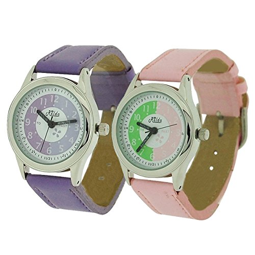 2 X Relda Time Teacher Pink / Lilac PU Strap Girl Kids Watch Gift Set + Award