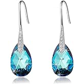Austrian Crystal Teardrop Dangle Earrings for Women Drop Hook Earring 14K Rose Gold Plated Hypoallergenic Jewelry