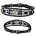 Areke Unisex Braided Leather Bracelets for Men - Adjustable Cubic Zirconia Bangle Bracelet 7.3 8.5 inches Style Black