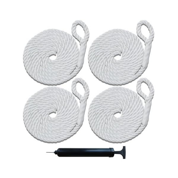 4-Boat-Fenders-85-x-27-Vinyl-Ribbed-Bumper-Dock-Shield-Protection-Blue-Includes-4-7-Long-Fender-Lines-Pump-to-Inflate