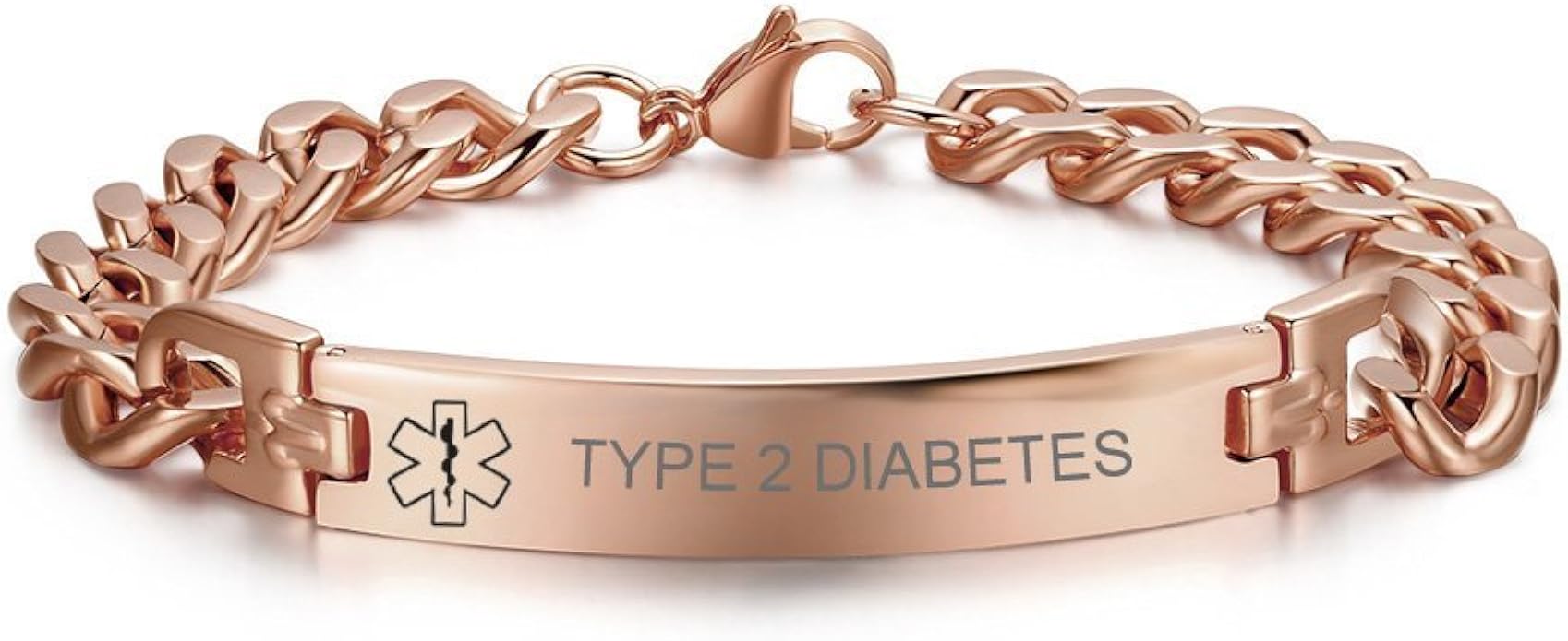 VNOX10MM Stainless Steel Medical Alert ID TYPE 2 DIABETES Bracelets for