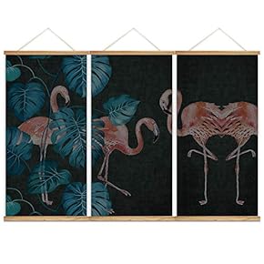 Hanging Poster NO Magnetic Wooden Framed,Green Leaves,Beautiful Flowers Home Wall Canvas Prints Decoration Ready to Hang - 18"x36"x3 Panels