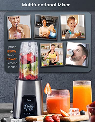 VEWIOR 850W Smoothie Bullet Blender for Shakes and Smoothies, 12 Pieces Personal Blenders for Kitchen with 6 Fins Blender Blade, Smoothie Blender with 2 * 23 oz To-Go Cups BPA Free
