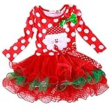 Lookatool® New Year Christmas Girls Long Sleeve Santa Party Polka Dot Dress,Red,Height 120