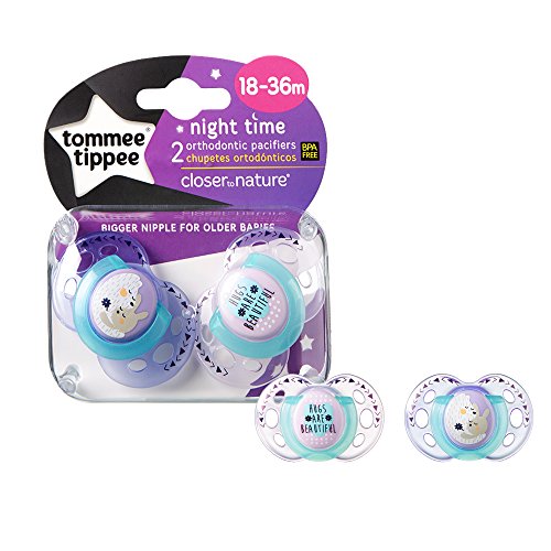 Tommee Tippee Closer To Nature Night Pacifier, 18-36 Months, 2 Count (Colors will vary)