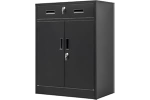 BESFUR 36" H Metal Cabinet with Lockable Drawer and 2 Lockable Doors, Black Locking Cabinet with Adjustable Shelf, Lockable Storage Cabinet for Home Office, Garage,School, Warehouse, Utility Room