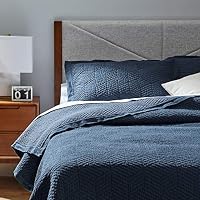 Rivet Modern Stone Washed Textured Geo Coverlet Bedding Set, King, Soft and Easy Care, 102" x 90", Indigo