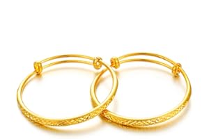 Ethlyn 2pcs/lot Baby bangles for girls boys 1 year old Gold Plated Bangles Bracelets toddler kids jewelry