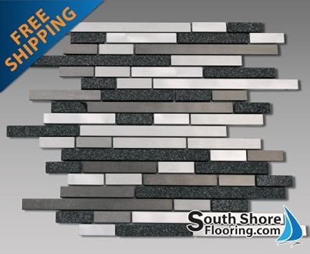 Metal And Stone Random Strips Backsplash Tile Mosaic 15 1 2 X12