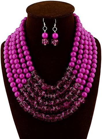 Starkyue Women Chain Charm Pendant Big Chunky Bib Statement Resin Necklace Rings Set (Purple)