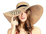 Womens Sun Hat Foldable Floppy Travel Packable UV Summer Beach Straw Hats UPF50 (Khaki)