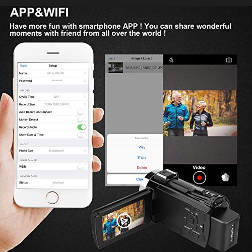 Video Camera, Kenuo 4K Camcorder 48MP 4K Video Camera Ultra HD Digital Video Camera with External Microphone 3.0" Touch Screen IR Night Vision 16X Digital Zoom Cameras with Wide Angle Lens,2 Batteries