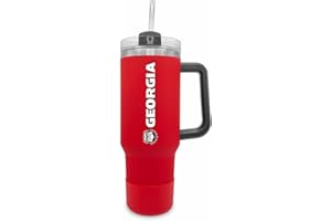 Campus Colors College & University 40 oz Travel Tumbler With Handle - Dual Option Lid With Straw - Vacuum Insulated Stainless Steel (Georgia Bulldogs - Red)