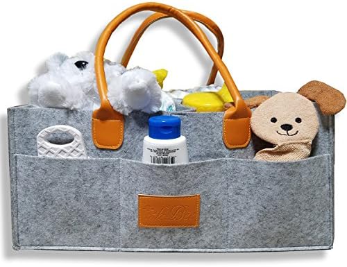 IshBee Grey Boy &amp; Girl Baby Diaper Caddy &amp; Stacker |Large Car &amp; Home Newborn Storage Bin|Portable 16"x12"x8" Kids Toy Organizer Basket|Baby Shower Gift &amp; Registry Must Haves For Nursery Essentials