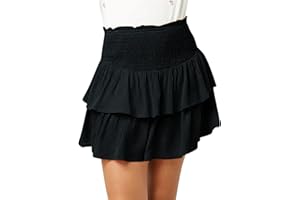Newffr Girls Smocked Ruffle Mini Skirts Cute High Elastic Waisted Tiered Short Skirt with Shorts Underneath