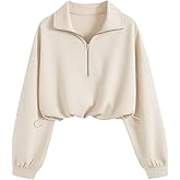 Verdusa Women's Mock Neck Sweatshirt Half Zip Pullover Cropped Sweatshirts Drawstring Top